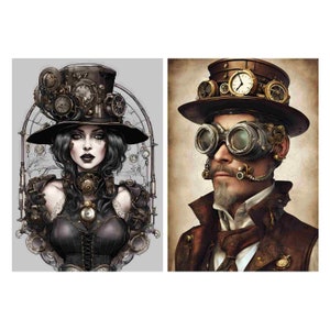 Kleefrijstpapier voor decoupage, A3 (elk 7,87 x 11,22 inch) | Steampunkpatroon Sticky Washi en rijstpapier| 2-in-1 Steampunk Woman en Man YPST08