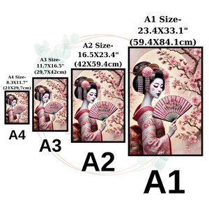 Rice Paper for Decoupage | Japanese Geisha | Cherry Blossoms, Woman Pattern | Big Size Options image 2