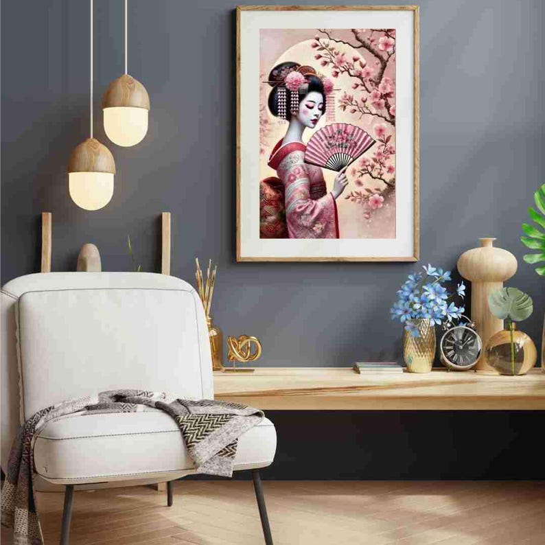 Rice Paper for Decoupage | Japanese Geisha | Cherry Blossoms, Woman Pattern | Big Size Options image 8