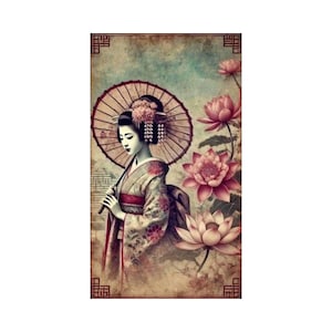 Rijstpapier voor decoupage | Grote maatopties | Japans geisha patroon | Decoupage voor meubels | Vrouwenpatroon | Washi papier