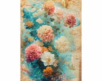 Carta di riso per decoupage - Opzioni di grande formato | Carta di gelso per decoupage | Motivo floreale per decoupage