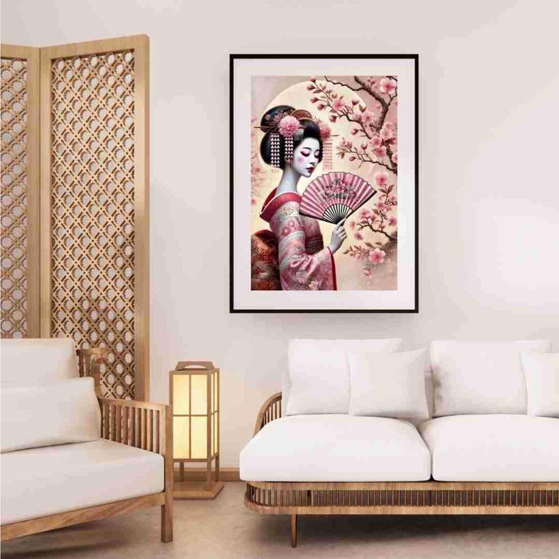 Rice Paper for Decoupage | Japanese Geisha | Cherry Blossoms, Woman Pattern | Big Size Options image 4