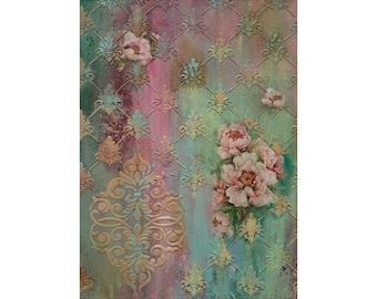 Rice Paper Decoupage | Big Size Options | Vintage Floral Damask | Pastel Peony Fleur de Lis