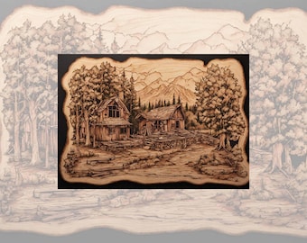 Carta di riso per decoupage / Opzioni di grandi dimensioni / Motivo di capanna nella foresta in fiamme / Foglio di gelso