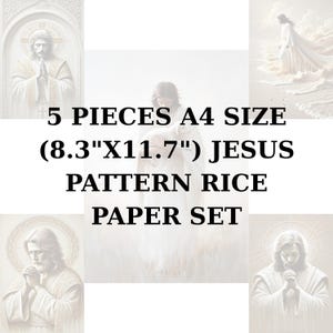 Rijstpapier 5 ST. (A4) SET 8,3 x 11,7 | Decoupagepapier rijst | Jezuspatroon van washi en rijstpapier voor decoupage ST12