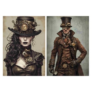Reispapier für Decoupage Große Format Optionen | Steampunk Muster Sticky Washi & Reispapier| 2 in 1 Steampunk Frau und Mann YPST09