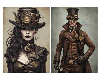 Rice Paper for Decoupage | Steampunk Couple | Big Size Options | Sticky Mulberry Washi Sheet