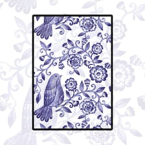 Rice Paper for Decoupage | Big Size Options | Blue White Floral Pattern | Mulberry Washi Sheet