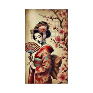 Reispapier für Decoupage | Große Größenoptionen | Japanisches Geisha-Muster | Decoupage für Möbel | Frau-Muster | Washi-Papier