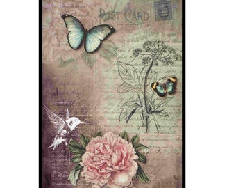 Rice Paper Decoupage | Big Size Options | Butterfly Floral Pattern | Self-Adhesive Mulberry Washi Sheet