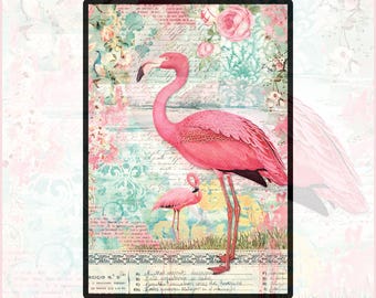 Papel de arroz para decoupage, estampado de flamencos rosas / Morera en tamaños A5–A1