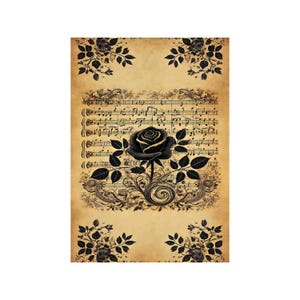 Papier de riz pour decoupage, grands formats | Roses & partitions | Vintage musical | Motif floral NT09