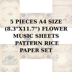 Papel de Arroz Washi y Arroz, 5 uds. (A4), 8,3 x 11,7 cm, para decoupage, patrón de flores para decoupage ST15