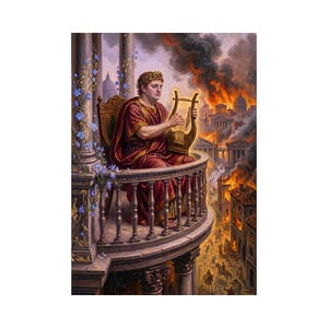 Reispapier Serviettentechnik | Römischer Kaiser | Optionen für große Größen | Harfe Brennende Stadt Klassische Malerei Design