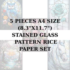 Rijstpapier 5 ST. (A4) SET 8,3 x 11,7 | Decoupagepapier rijst | Gebrandschilderd glaspatroon met washi- en rijstpapier voor knipvel ST20