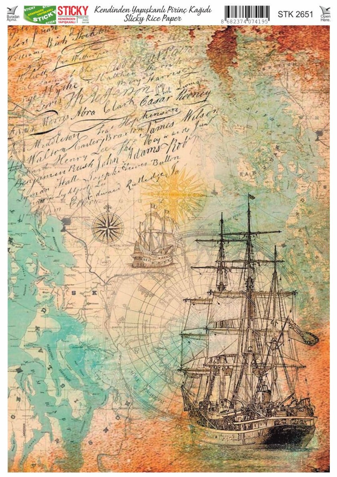 Marine Map Decoupage Paper: Sticky Rice Paper A3 - Etsy