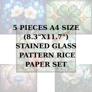 Rijstpapier 5 ST. (A4) SET 8,3 x 11,7 | Decoupagepapier rijst | Gebrandschilderd glaspatroon van washi- en rijstpapier voor knipvel ST22
