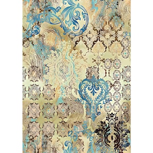 Papier de riz autocollant pour découpage | Options grande taille | Motif authentique | Patchwork bohème fleuri