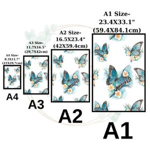 Rice Paper Decoupage | Big Size Options | Blue Watercolor Butterflies Pattern | Self-Adhesive Mulberry Sheet 画像 2