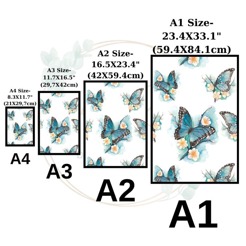 Rice Paper Decoupage | Big Size Options | Blue Watercolor Butterflies Pattern | Self-Adhesive Mulberry Sheet 画像 2