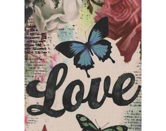 Rice Paper for Decoupage | Big Size Options | Butterflies & Roses Pattern | Sticky Mulberry Washi Sheet