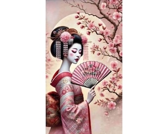 Rice Paper for Decoupage | Japanese Geisha | Cherry Blossoms, Woman Pattern | Big Size Options