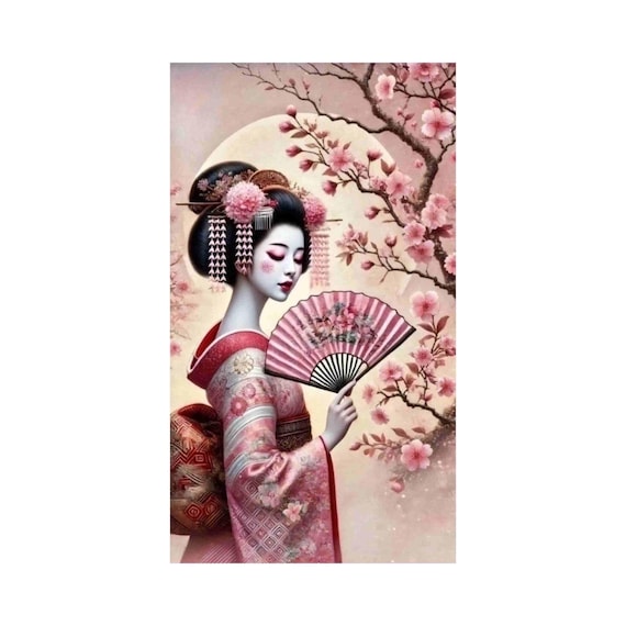 Rice Paper for Decoupage | Japanese Geisha | Cherry Blossoms, Woman Pattern | Big Size Options