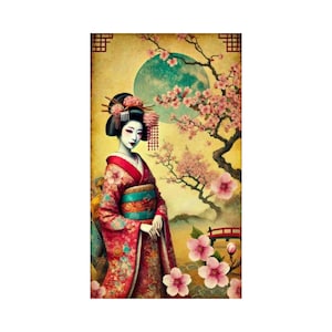 Reispapier für Decoupage | Große Größenoptionen | Japanisches Geisha-Muster | Decoupage für Möbel | Frau-Muster | Washi-Papier