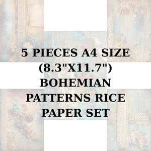 Papel de Arroz A4 (5 uds.) 8,3 x 11,7 cm / Papel de Arroz para Decoupage / Papel Washi y de Arroz con Patrones Boho para Decoupage ST25