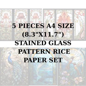 Reispapier 5 STK. ( A4) SET 8,3x11,7 | Reis Decoupage Papier | Washi & Rice Papier Buntglas Muster für Decoupage ST21