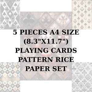 Reispapier 5 STK. ( A4) SET 8,3x11,7 | Spielkarte Hintergrund | Beunruhigtes Spielkarten-Deckmuster mit lebendigen Juwelentönen ST06