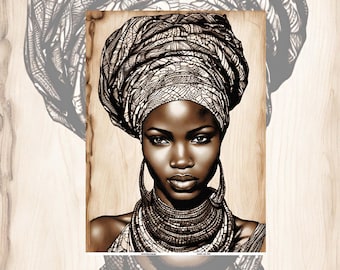 Decoupage con papel de arroz / Opciones de gran tamaño / Patrón de pirograbado de mujer afroamericana / Lámina washi color mora