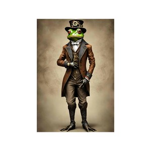 Rijstpapier voor decoupage, groot formaat opties | Kikkerpatroon in steampunkstijl | Dierenpatroon washi en rijstpapier voor decoupage YPFR06