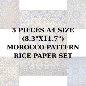 Rijstpapier 5 ST. (A4) SET 8,3 x 11,7 | Marokkaans patroon | Washi- en rijstpapier met Arabisch patroon | Rijstdecoupagepapier ST07