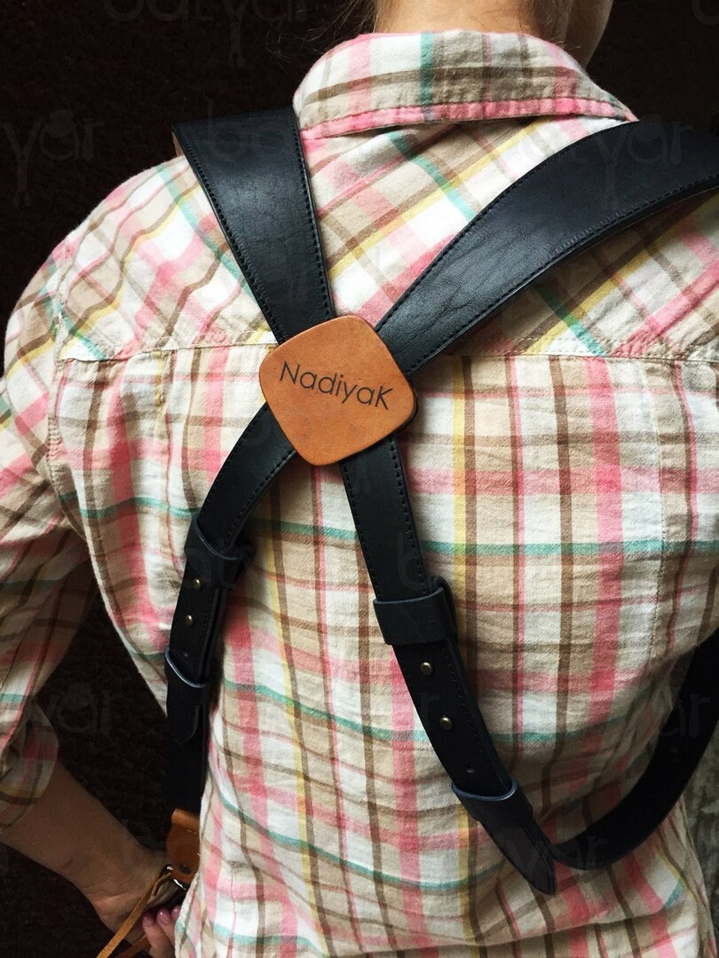 Leather double Camera Strap BLACKBROWN Canon Etsy