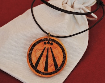 Wooden Celtic Awen pendant. Protection amulet. Lucky talisman. druid necklace. custom celtic balance symbol