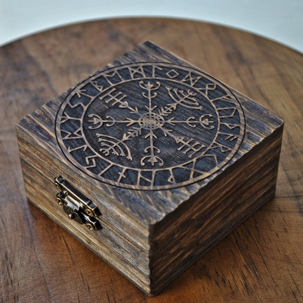 Coffret viking Veldismagn, coffret en bois pour alliances païennes, pour runes, coffret à bijoux, cadeau personnalisé, objet d'autel