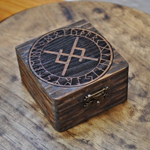 Caja vikinga, runa del amor eterno, caja de anillos de boda, joyero de madera personalizado, regalo para fan vikingos, caja pequeña de runas