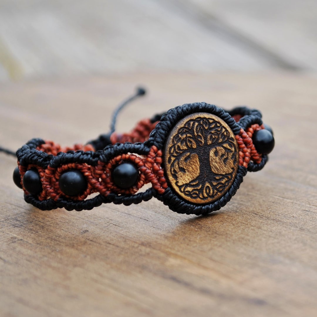 Macramé Tree of Life Bracelet With Matte Black Onyx Semi-precious Stone ...