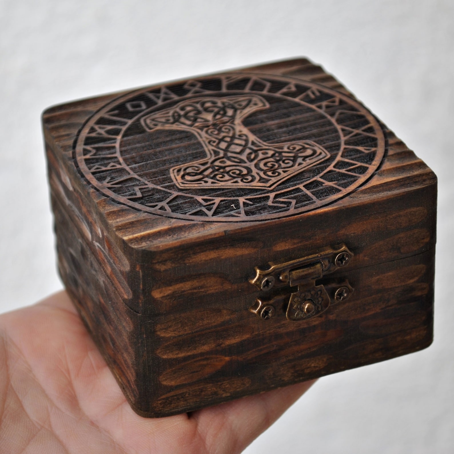 Metal Rune Box Mjolnir and Runes. Box Engraved With Thor's Hammer. Personalized Gift ...