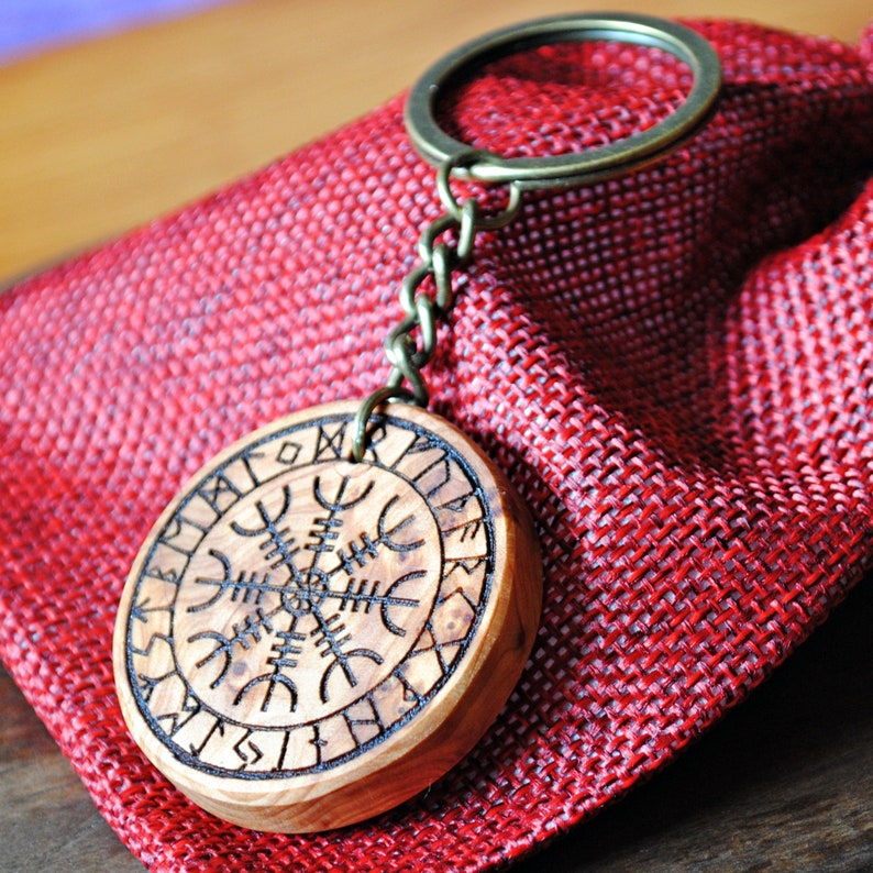 Viking Keychain Aegishjalmur With Futhark Runes. Nordic Etsy