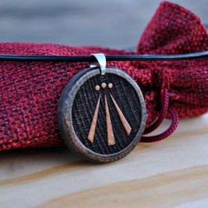 Awen pendant. Celtic talisman engraved in beech wood. Pagan amulet. Wicca pendant. Handmade wooden jewelry.