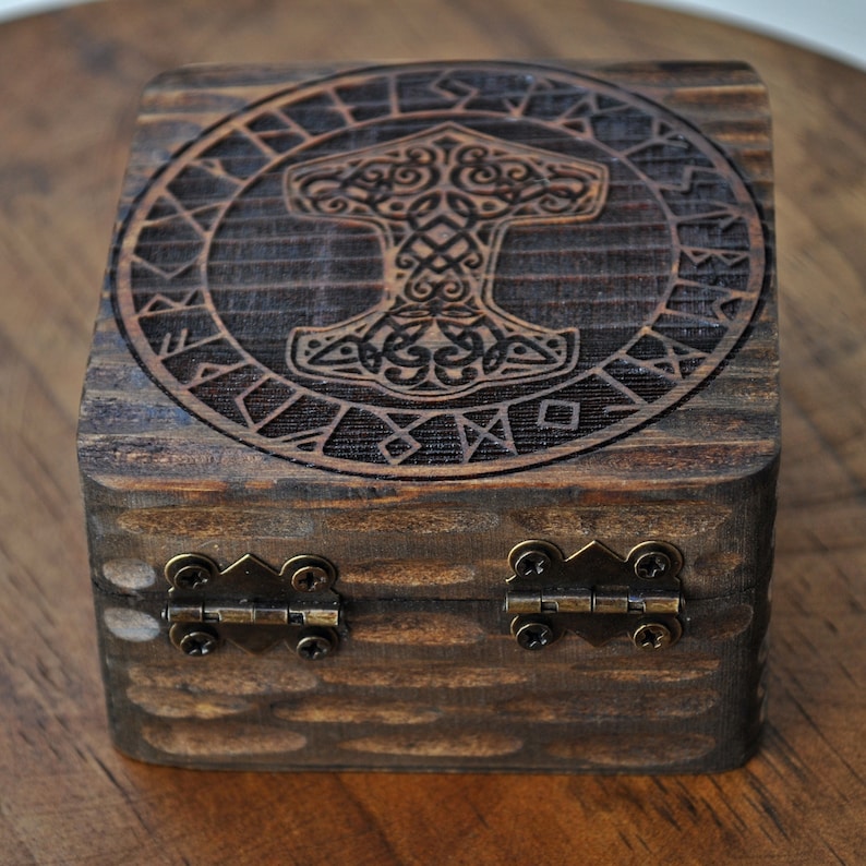 Metal Rune Box Mjolnir and Runes. Box Engraved With Thor's Hammer. Personalized Gift ...