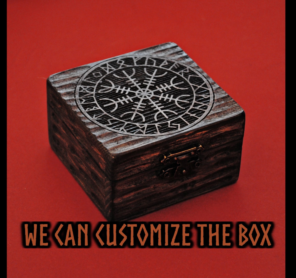Pine Wood Box Engraved With Aegishjalmur and Runes. Box for Etsy