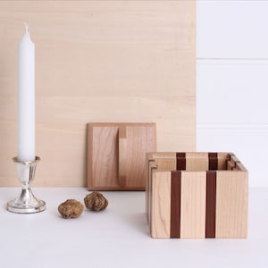 Maple Wooden Box with Lid / Maple and Torrefied Poplar Wood Box with Handle / Keepsake Box