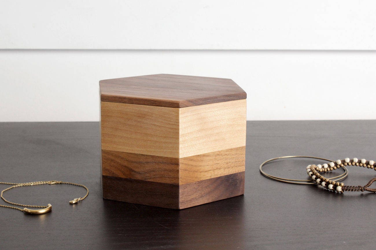 Wooden Hexagonal Box / Keepsake Box / Jewelry Box with Lid Etsy