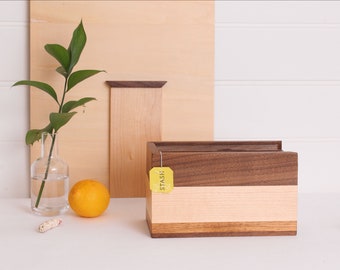 Wooden tea Box / Keepsake Box / Sliding Lid / Mixed Wood Box