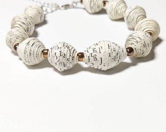 Adjustable paper bead bracelet | Vintage Paper bead bracelet made out of book