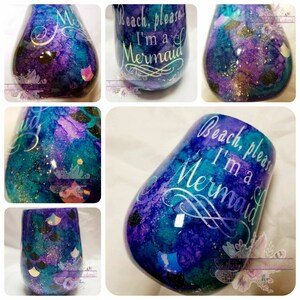 Beach, please! Hand painted and glittered insulated wine tumbler!