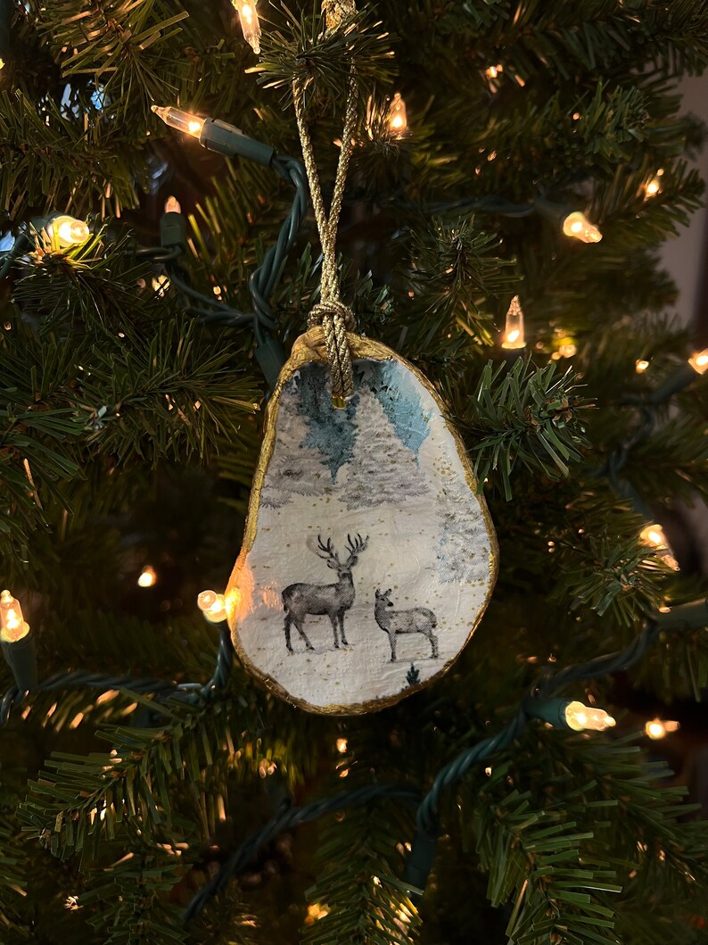 Decoupage Oyster Shell Christmas Ornament Etsy